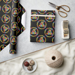 Colorful I Love 60s Music on Black Wrapping Paper