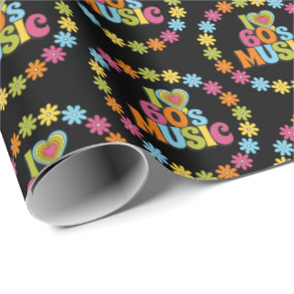 Colorful I Love 60s Music on Black Wrapping Paper