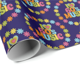 Colorful I Love 60s Music on Dark Blue Wrapping Paper