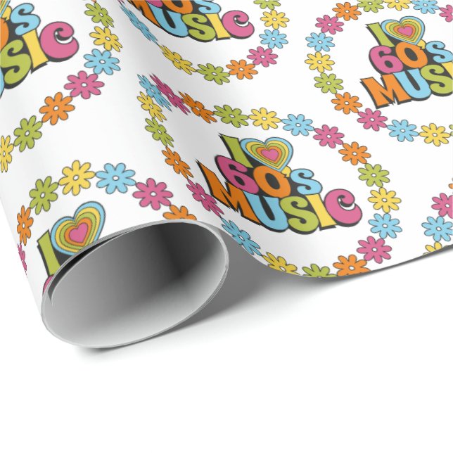 Colorful I Love 60s Music on White  Wrapping Paper (Roll Corner)