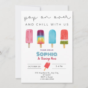 Colorful Ice Cream Four Birthday Party Invitation