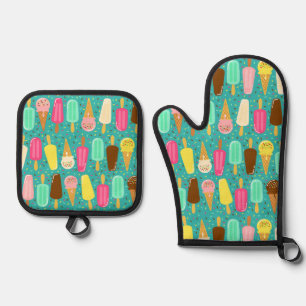 Colorful Ice Cream Pattern Summer  Oven Mitt & Pot Holder Set
