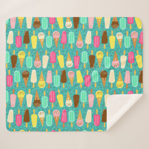 Colorful Ice Cream Pattern Summer  Sherpa Blanket