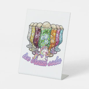 Colorful ice cream soda -with a unicorn- pedestal sign