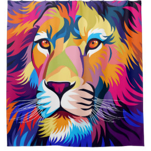 colorful illustrations, a lion, simple design - vi shower curtain