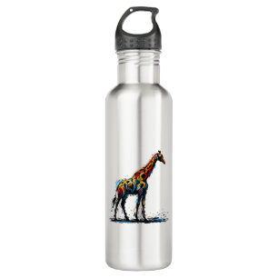 Colorful Impressionism Style Animal Lover Giraffe 710 Ml Water Bottle