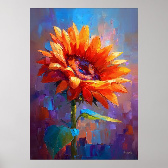 Colorful Impressionist Sunflower Flower Painting Poster (Front)