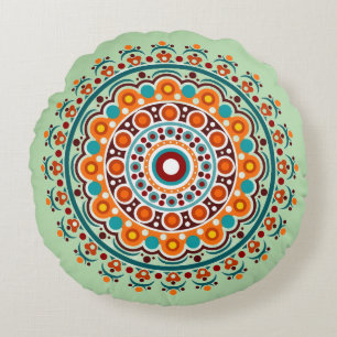 Colorful Indian Mandala Round Cushion