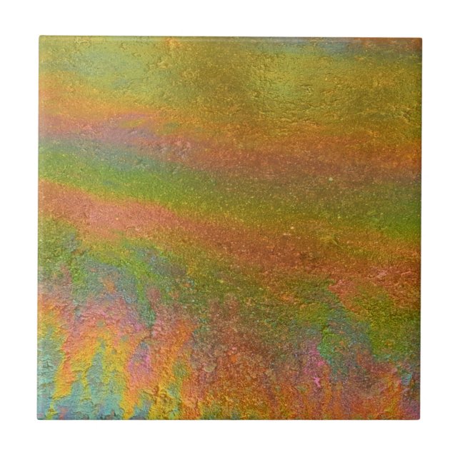 Colorful Iridescent Rainbow Oil Slick Ceramic Tile (Front)