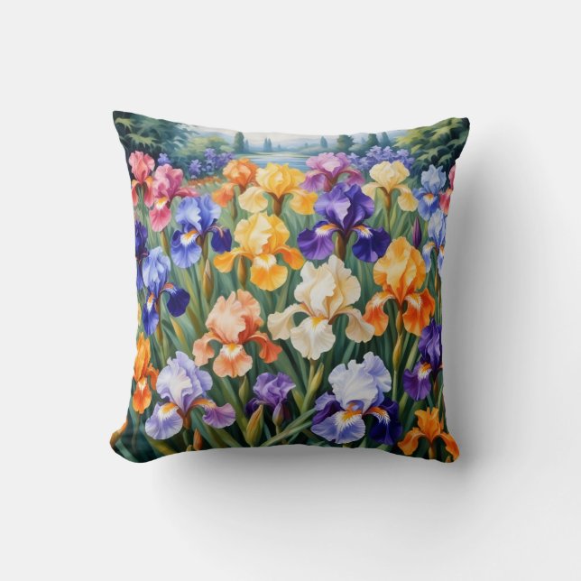 Colorful iris garden cushion (Front)