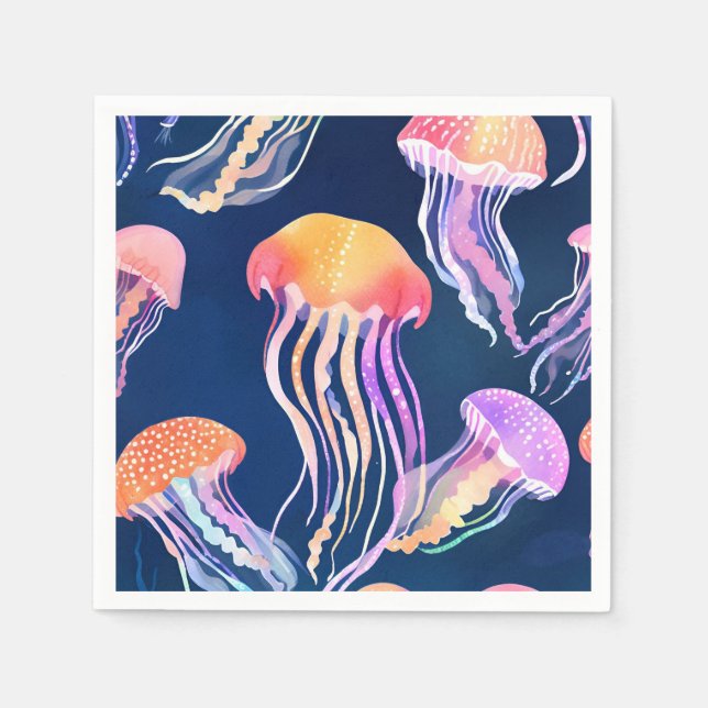 Colorful Jellyfish | Ocean Animal Watercolor Napkin (Front)