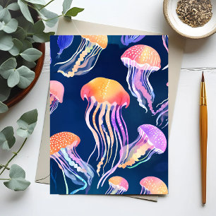 Colorful Jellyfish   Ocean Animal Watercolor Postcard