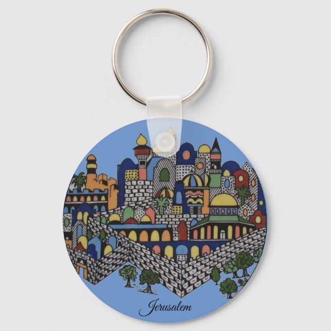 Colorful Jerusalem Ceramic Key Ring (Front)