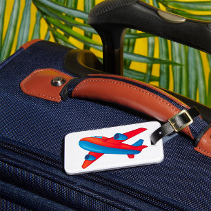 Colorful Jet Airplane Red and Blue Plane Luggage Tag