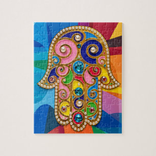 Colorful Jeweled Hamsa Puzzle Vibrant Judaica Wa