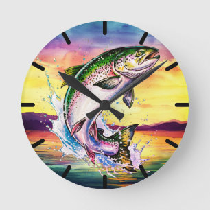 Colorful Jumping Rainbow Trout Clock