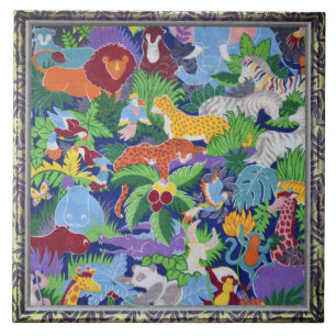 Colorful Jungle Animals Ceramic Tile
