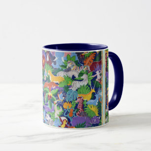 Colorful Jungle Animals Two-Tone Coffee Mug