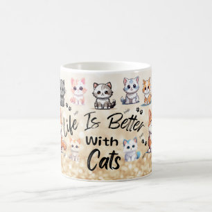 Colorful Kawaii cute Cat Pattern for Cat Lovers Co Coffee Mug