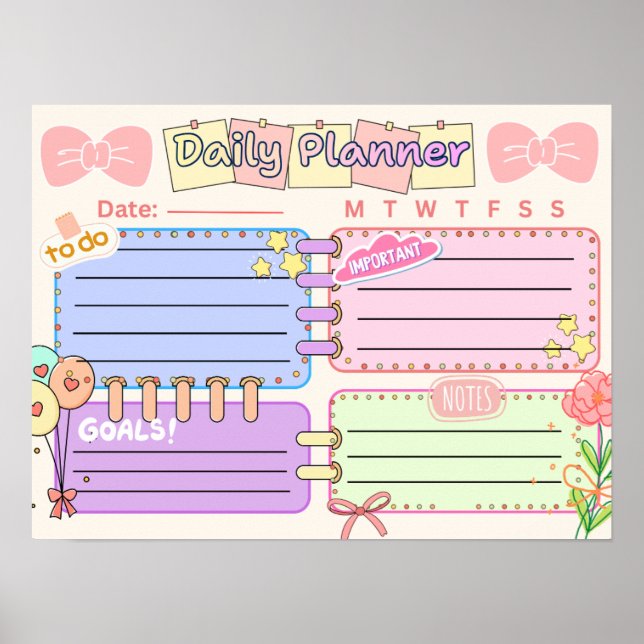 colorful kawaii  daily planner poster (Front)