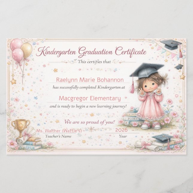 Colorful Kindergarten Graduation Certificate  (Front)