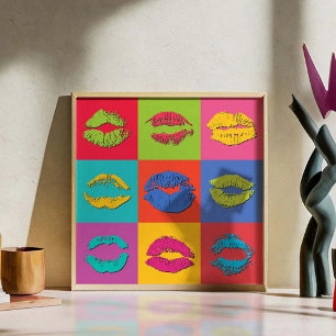 Colorful Kissing Lips Poster