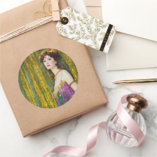 Colorful Klimt Style Collage Portrait of a Woman Classic Round Sticker
