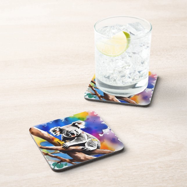 Colorful Koala Bear Watercolour Splash, Coaster (Right Side)