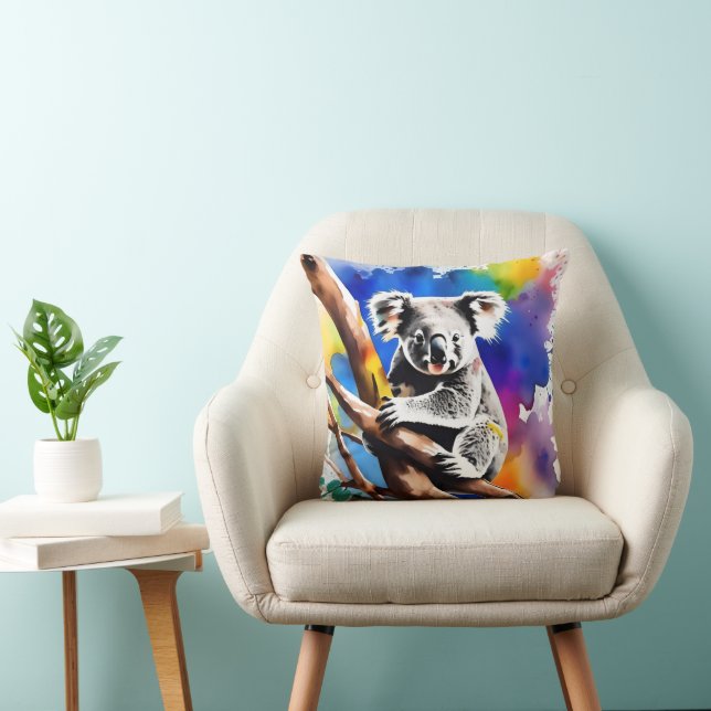 Colorful Koala Bear Watercolour Splash, Cushion (Chair)