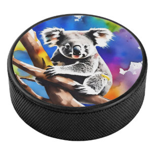 Colorful Koala Bear Watercolour Splash, Hockey Puck