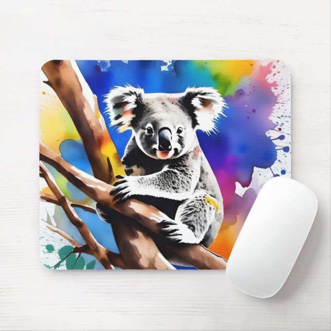 Colorful Koala Bear Watercolour Splash, Mouse Pad (With Mouse)