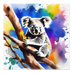 Colorful Koala Bear Watercolour Splash, Photo Print