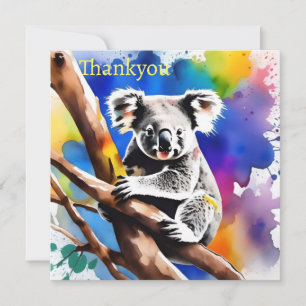 Colorful Koala Bear Watercolour Splash, Thank You Card