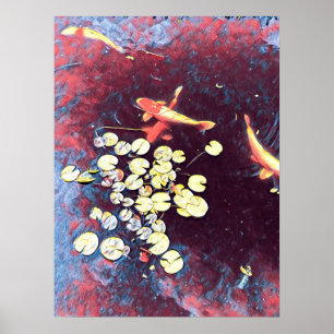 Colorful koi fish Japanese fishpond Poster