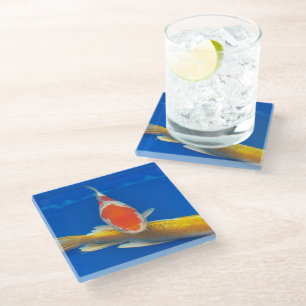 Colorful Koi in Blue Pool Glass Coaster