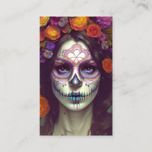 Colorful Lace Sugar Skull Portrait Business Card