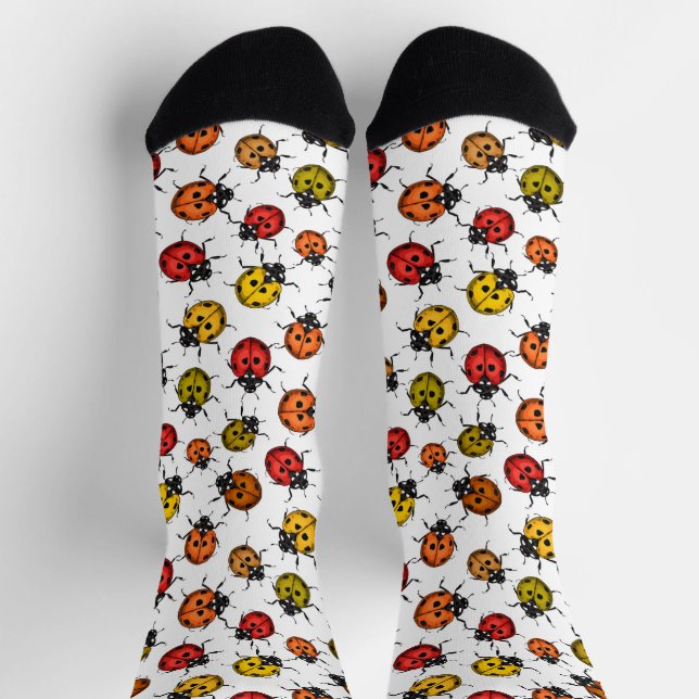 Colorful ladybugs on white socks (Top)