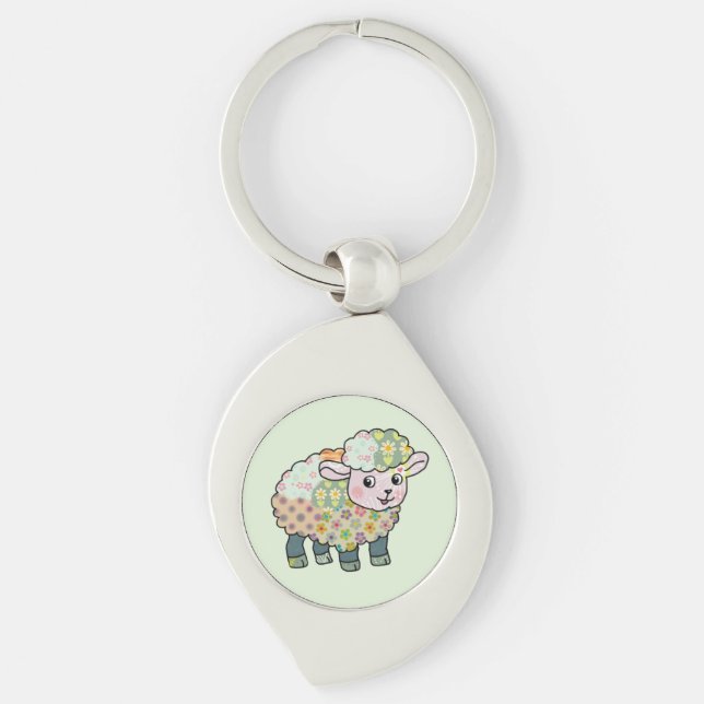 colorful lamb postcard key ring (Front)