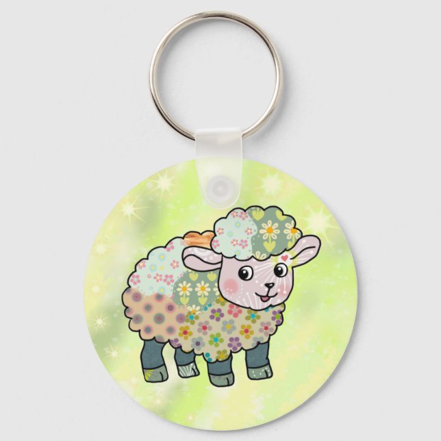 colorful lamb postcard key ring (Front)