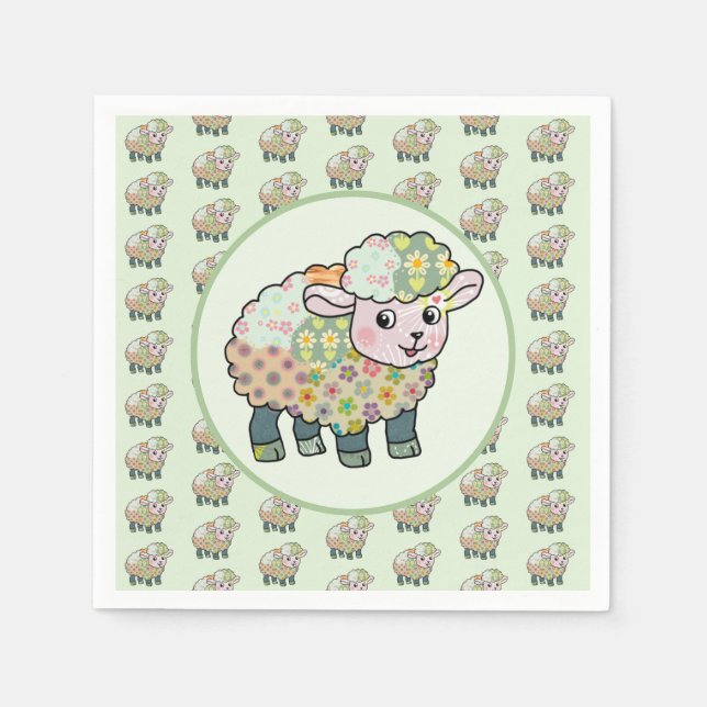 colorful lamb postcard napkin (Front)