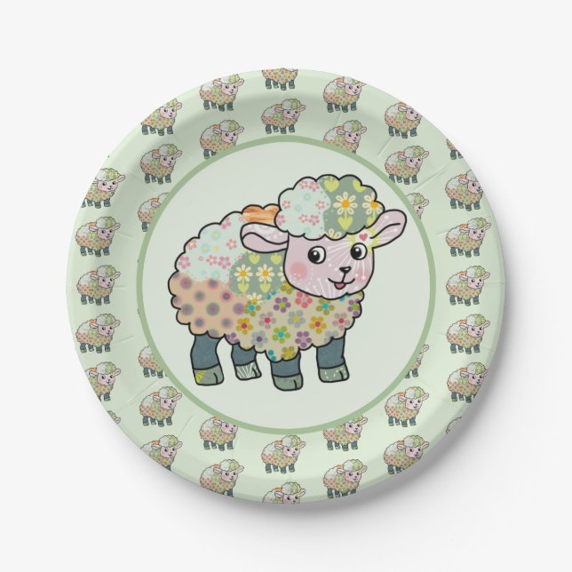 colorful lamb postcard paper plate (Front)
