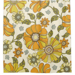 Colorful Large Scale Hand-Drawn Floral vintage Sea Shower Curtain