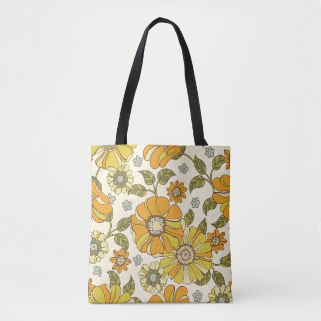 Colorful Large Scale Hand-Drawn Floral vintage Sea Tote Bag (Front)