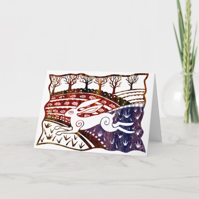 Colorful Leaping Hare Card (Front)