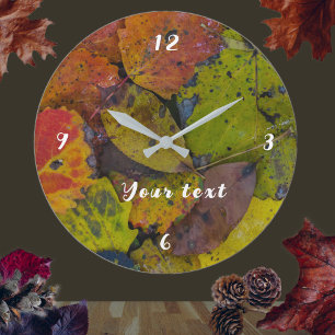 Colorful leaves after rain customisable large clock