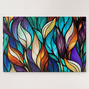 Colorful leaves in Stained Glass Look Jigsaw Puzzle