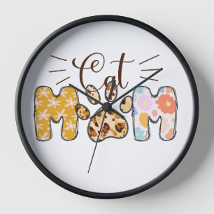 COLORFUL LETTERING CAT MOM SAYING CLOCK