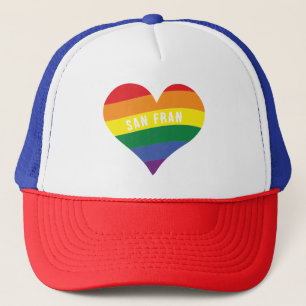 Colorful LGBTQ+ Rainbow HEART Pride Custom TEXT Trucker Hat