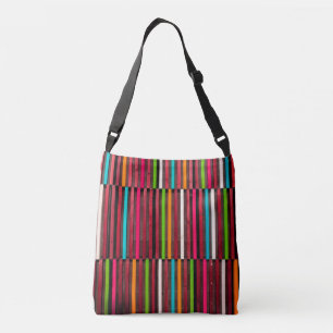 Colorful Lines Wood Blue Orange Pattern Fun Crossbody Bag