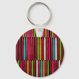 Colorful Lines Wood Blue Orange Pattern Fun Key Ring